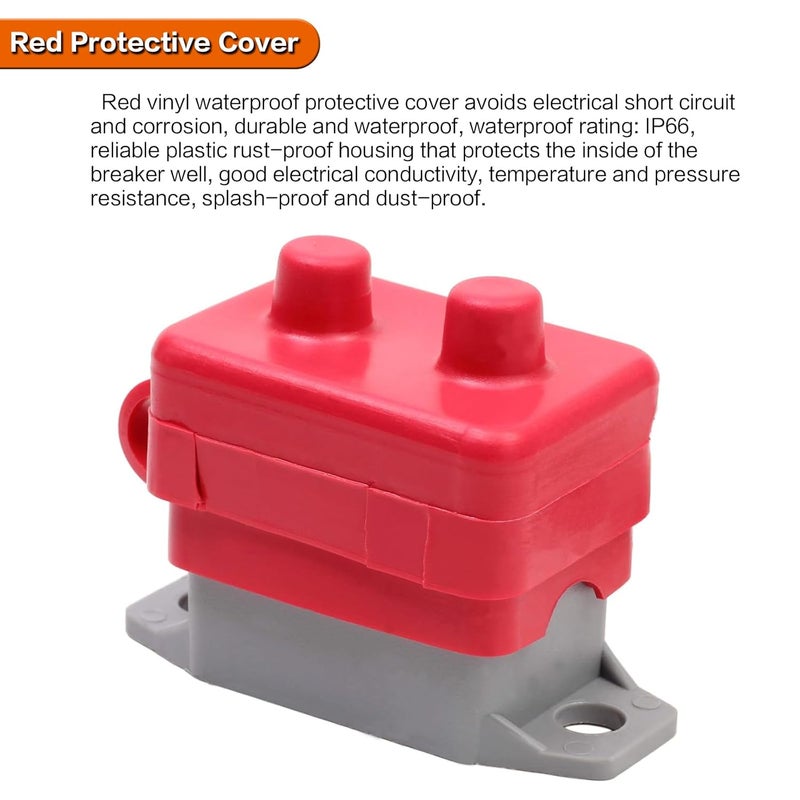 AMOMD 50 Amp 12V-24V Automatic Reset Circuit Breaker with Red Cover Stud Bolt Shortstop for Car Solar Boat RV and More (50A 2Pcs) - Image 4
